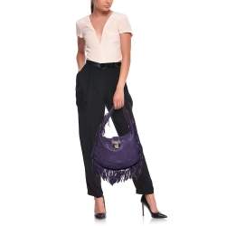 مملوكة مسبقًا Jimmy Choo Purple Python Effect Leather Fringe Hobo