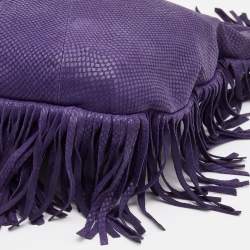 مملوكة مسبقًا Jimmy Choo Purple Python Effect Leather Fringe Hobo