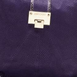 مملوكة مسبقًا Jimmy Choo Purple Python Effect Leather Fringe Hobo