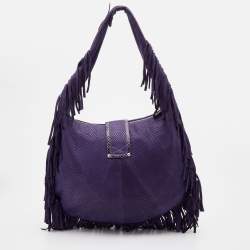 مملوكة مسبقًا Jimmy Choo Purple Python Effect Leather Fringe Hobo