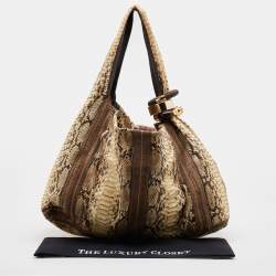 Jimmy Choo Cream/Brown Python and Suede Saba Hobo