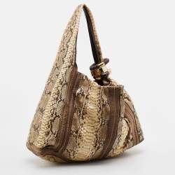 Jimmy Choo Cream/Brown Python and Suede Saba Hobo