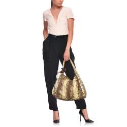 Jimmy Choo Cream/Brown Python and Suede Saba Hobo