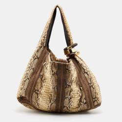 Jimmy Choo Cream/Brown Python and Suede Saba Hobo