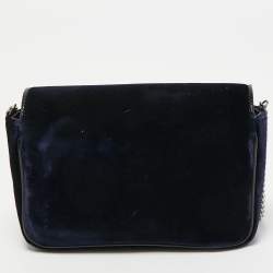 Pre Owned Jimmy Choo Blue Velvet Ruby Chain Crossbody Bag