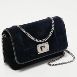 Pre Owned Jimmy Choo Blue Velvet Ruby Chain Crossbody Bag
