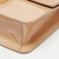 Pre Owned Jimmy Choo Beige Studded Patent Leather and Suede Top Handle Bag