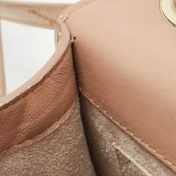 Pre Owned Jimmy Choo Beige Studded Patent Leather and Suede Top Handle Bag