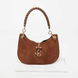 Jimmy Choo Brown Suede and Raffia Small Varenne Hobo