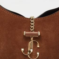 Jimmy Choo Brown Suede and Raffia Small Varenne Hobo