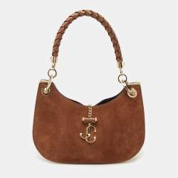 Jimmy Choo Brown Suede and Raffia Small Varenne Hobo