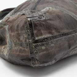 Pre Owned Jimmy Choo Dark Brown/Grey Karung and Watersnake Leather Saba Hobo