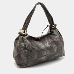 Pre Owned Jimmy Choo Dark Brown/Grey Karung and Watersnake Leather Saba Hobo