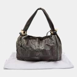 Pre Owned Jimmy Choo Dark Brown/Grey Karung and Watersnake Leather Saba Hobo