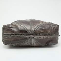 Pre Owned Jimmy Choo Dark Brown/Grey Karung and Watersnake Leather Saba Hobo