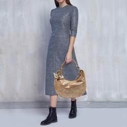 Pre Owned Jimmy Choo Metallic Beige Suede Solar Hobo