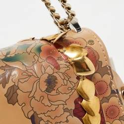 Pre Owned Jimmy Choo Beige Floral Embossed Leather Lockett City Shoulder Bag