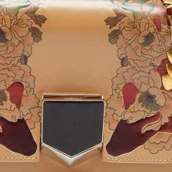 Pre Owned Jimmy Choo Beige Floral Embossed Leather Lockett City Shoulder Bag