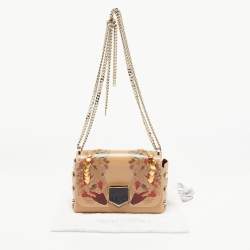 Pre Owned Jimmy Choo Beige Floral Embossed Leather Lockett City Shoulder Bag