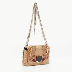 Pre Owned Jimmy Choo Beige Floral Embossed Leather Lockett City Shoulder Bag