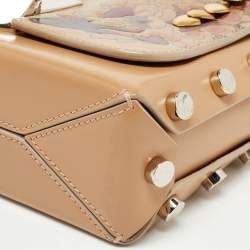 Pre Owned Jimmy Choo Beige Floral Embossed Leather Lockett City Shoulder Bag