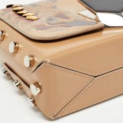 Pre Owned Jimmy Choo Beige Floral Embossed Leather Lockett City Shoulder Bag