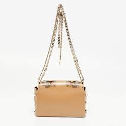 Pre Owned Jimmy Choo Beige Floral Embossed Leather Lockett City Shoulder Bag