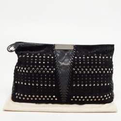 Pre Owned Jimmy Choo Black Perforated Suede and Leather Studded Clutch