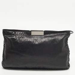 Pre Owned Jimmy Choo Black Perforated Suede and Leather Studded Clutch