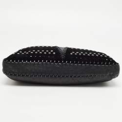 Pre Owned Jimmy Choo Black Perforated Suede and Leather Studded Clutch