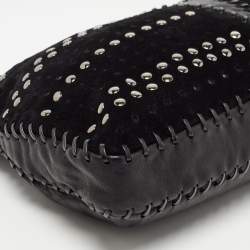 Pre Owned Jimmy Choo Black Perforated Suede and Leather Studded Clutch