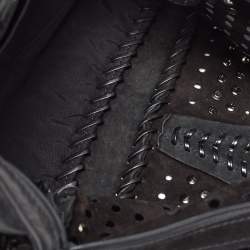 Pre Owned Jimmy Choo Black Perforated Suede and Leather Studded Clutch