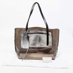 Pre Owned Jimmy Choo Silver/Clear PVC and Leather Name Tag Tote