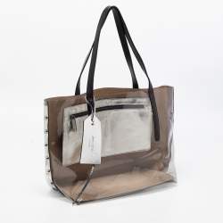 Pre Owned Jimmy Choo Silver/Clear PVC and Leather Name Tag Tote