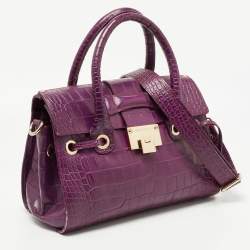 Jimmy Choo Purple Croc Embossed Leather Rosalie Satchel