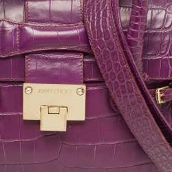 Jimmy Choo Purple Croc Embossed Leather Rosalie Satchel