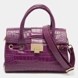 Jimmy Choo Purple Croc Embossed Leather Rosalie Satchel