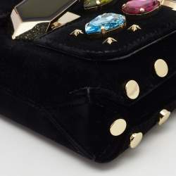 Pre Owned Jimmy Choo Black Velvet Mini Embellished Lockett Shoulder Bag