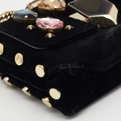 Pre Owned Jimmy Choo Black Velvet Mini Embellished Lockett Shoulder Bag