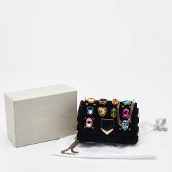Pre Owned Jimmy Choo Black Velvet Mini Embellished Lockett Shoulder Bag