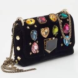 Pre Owned Jimmy Choo Black Velvet Mini Embellished Lockett Shoulder Bag