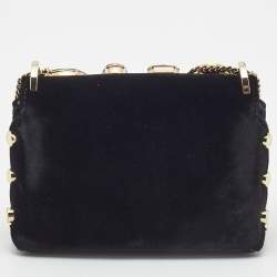 Pre Owned Jimmy Choo Black Velvet Mini Embellished Lockett Shoulder Bag