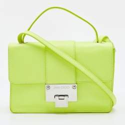 Pre Owned Jimmy Choo Neon Green Leather Mini Rebel Bag