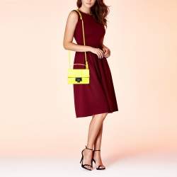 Pre Owned Jimmy Choo Neon Green Leather Mini Rebel Bag
