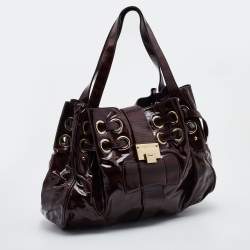 Pre Owned Jimmy Choo Brown Zebra Print Patent Leather Ramona Shoulder Bag