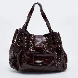 Pre Owned Jimmy Choo Brown Zebra Print Patent Leather Ramona Shoulder Bag