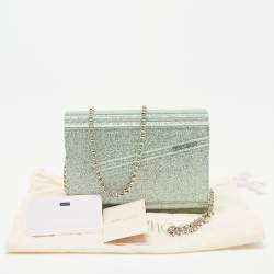 Pre Owned Jimmy Choo Mint Green Glitter Acrylic Candy Chain Clutch
