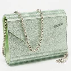 Pre Owned Jimmy Choo Mint Green Glitter Acrylic Candy Chain Clutch