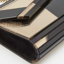 Jimmy Choo Black/Gold Graphic Mirror Patchwork Acrylic and Suede Candy Chain Clutch