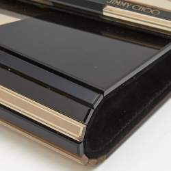 Jimmy Choo Black/Gold Graphic Mirror Patchwork Acrylic and Suede Candy Chain Clutch